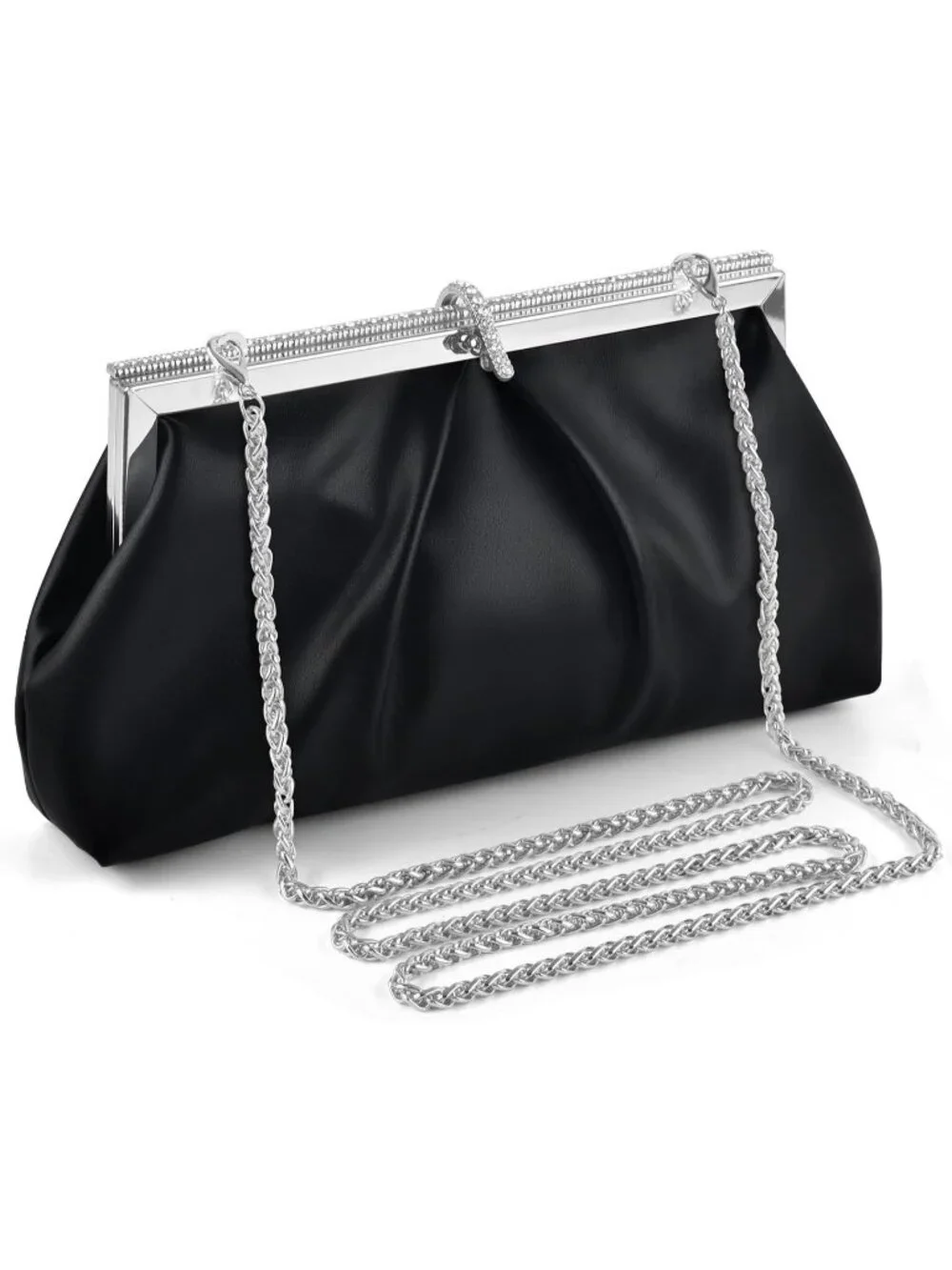 Women's Black Pu Leather Clutch Purse For Formal Evening Shoulder Party Bag